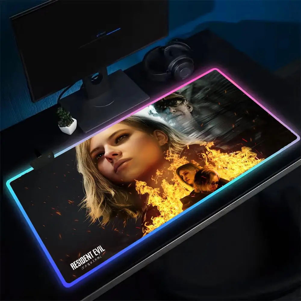 Resident Evil Requiem Mouse Pad Anime Gaming Mouse Pad LED Table Pads Backlit Rubber Desktop XXL RGB Desk Mats