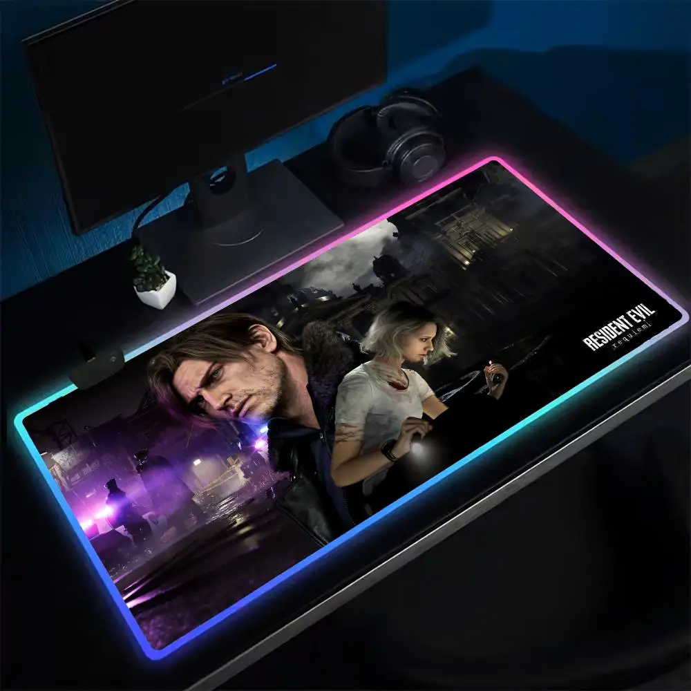 Resident Evil Requiem Mouse Pad Anime Gaming Mouse Pad LED Table Pads Backlit Rubber Desktop XXL RGB Desk Mats