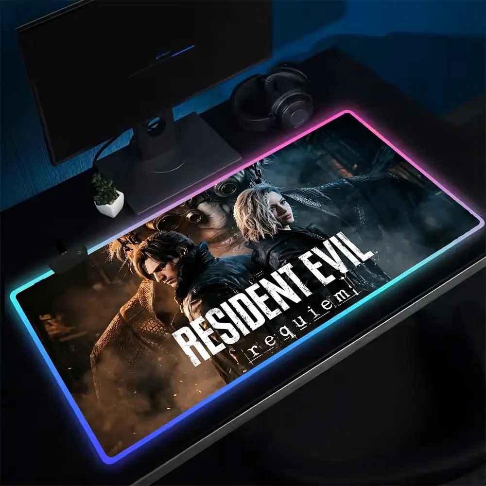 Resident Evil Requiem Mouse Pad Anime Gaming Mouse Pad LED Table Pads Backlit Rubber Desktop XXL RGB Desk Mats