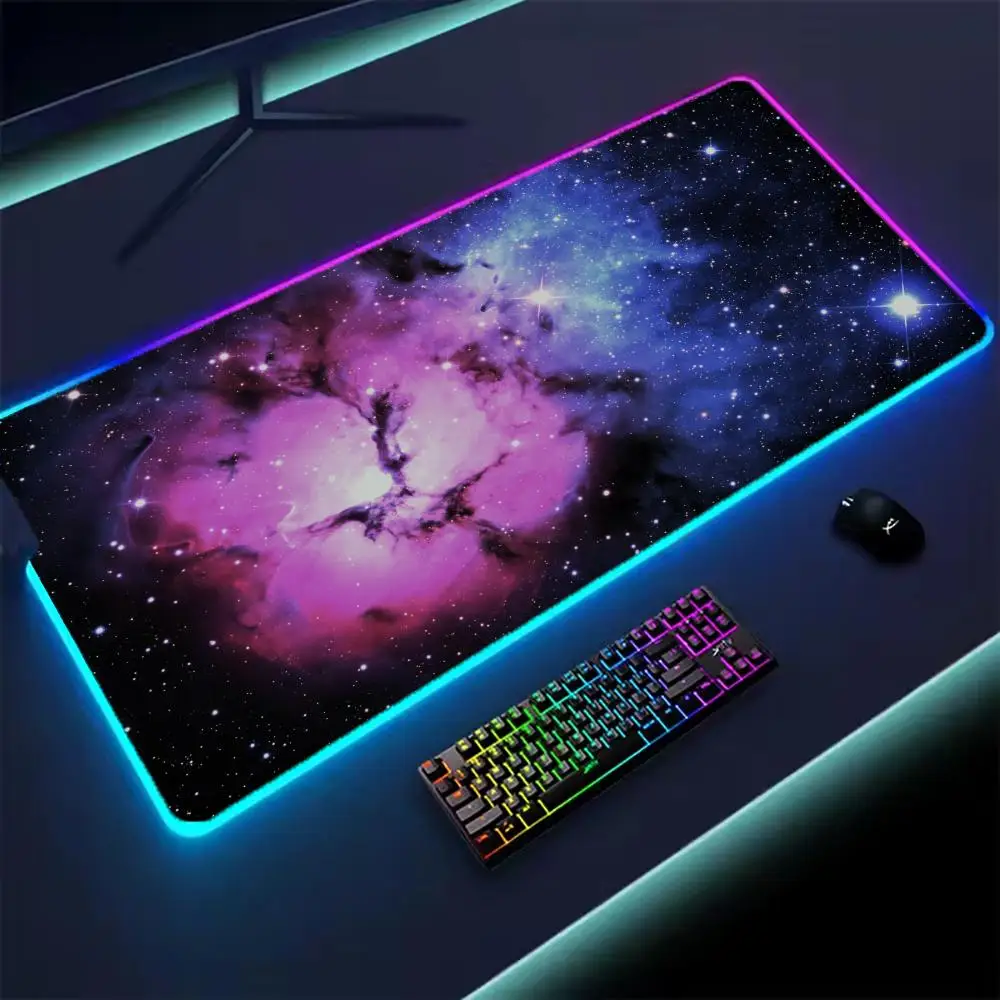 Universe RGB Gaming Mousepad Space Mouse Mats LED Large Gamer Mousepads XXL Keyboard Pads Luminous Desk Mat Mouse Pad Backlit