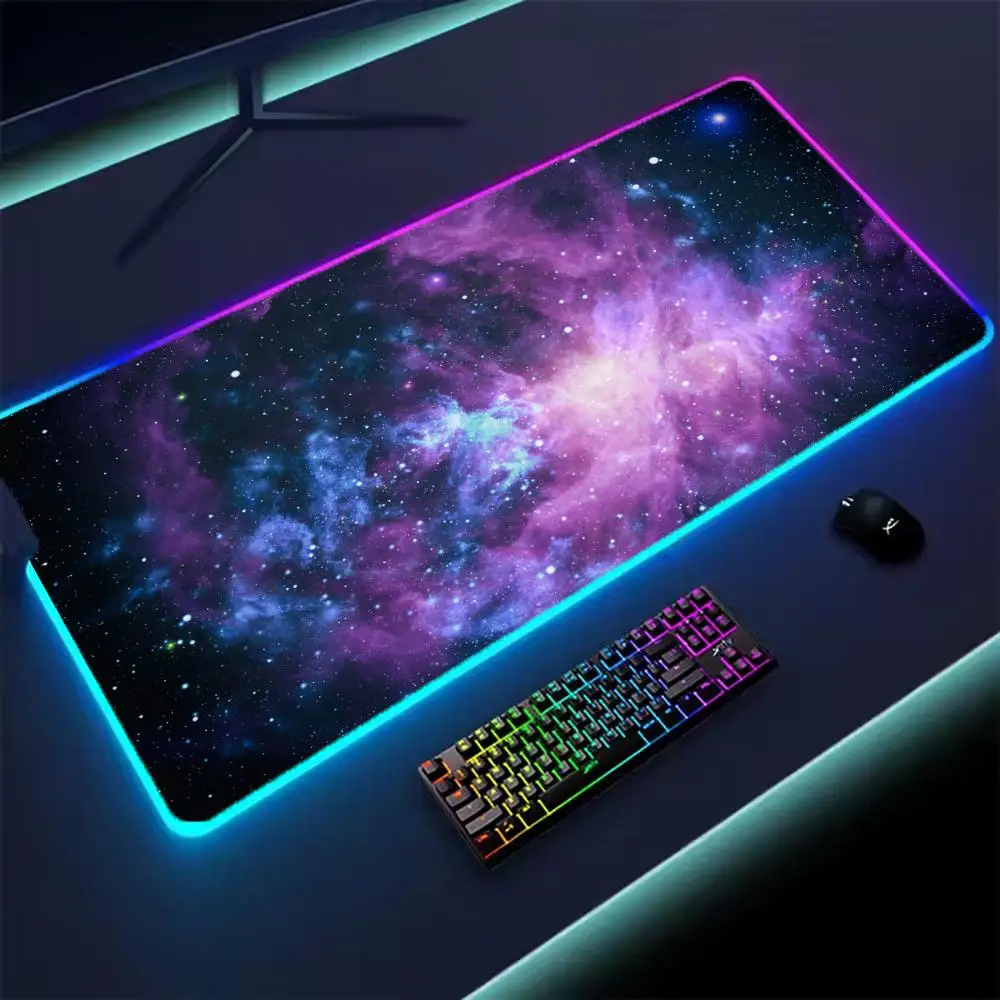 Universe RGB Gaming Mousepad Space Mouse Mats LED Large Gamer Mousepads XXL Keyboard Pads Luminous Desk Mat Mouse Pad Backlit