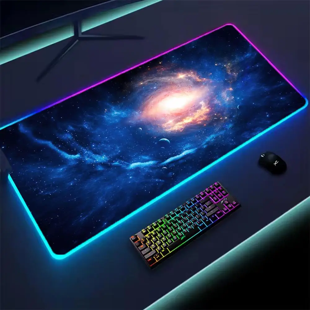Universe RGB Gaming Mousepad Space Mouse Mats LED Large Gamer Mousepads XXL Keyboard Pads Luminous Desk Mat Mouse Pad Backlit