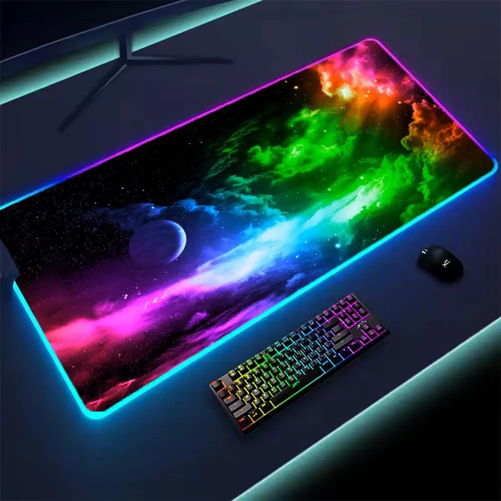 Universe RGB Gaming Mousepad Space Mouse Mats LED Large Gamer Mousepads XXL Keyboard Pads Luminous Desk Mat Mouse Pad Backlit