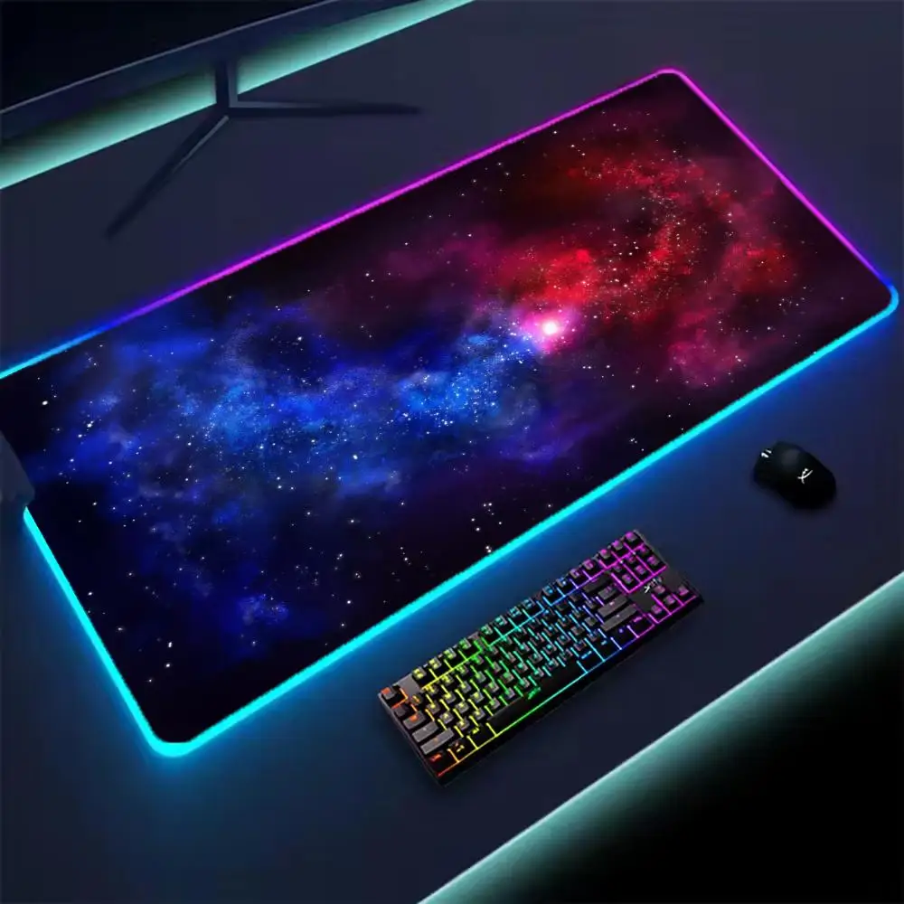 Universe RGB Gaming Mousepad Space Mouse Mats LED Large Gamer Mousepads XXL Keyboard Pads Luminous Desk Mat Mouse Pad Backlit