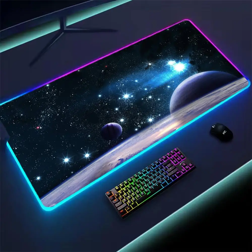 Universe RGB Gaming Mousepad Space Mouse Mats LED Large Gamer Mousepads XXL Keyboard Pads Luminous Desk Mat Mouse Pad Backlit