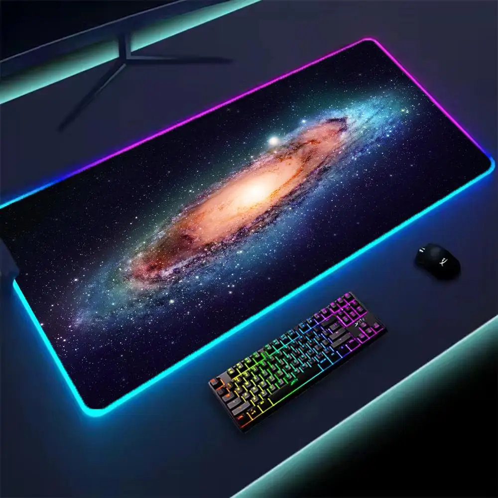 Universe RGB Gaming Mousepad Space Mouse Mats LED Large Gamer Mousepads XXL Keyboard Pads Luminous Desk Mat Mouse Pad Backlit