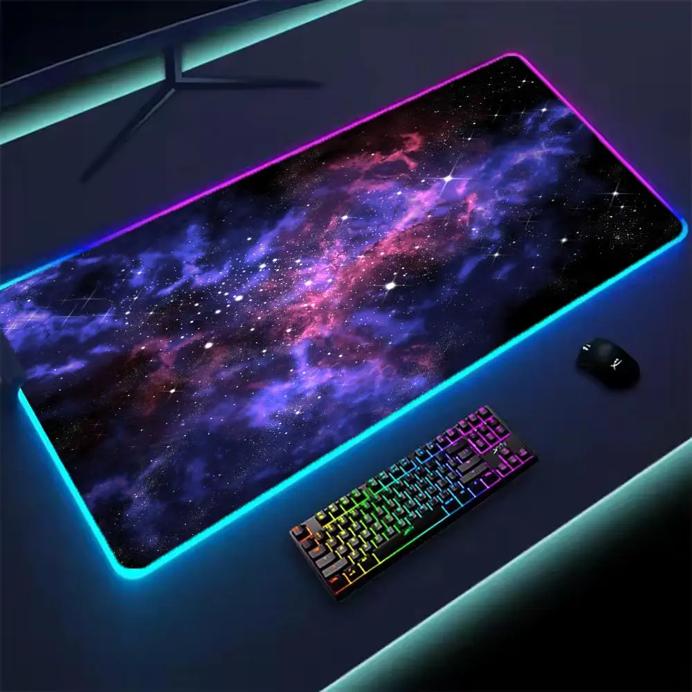 Universe RGB Gaming Mousepad Space Mouse Mats LED Large Gamer Mousepads XXL Keyboard Pads Luminous Desk Mat Mouse Pad Backlit