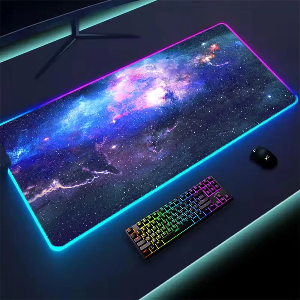 Universe RGB Gaming Mousepad Space Mouse Mats LED Large Gamer Mousepads XXL Keyboard Pads Luminous Desk Mat Mouse Pad Backlit