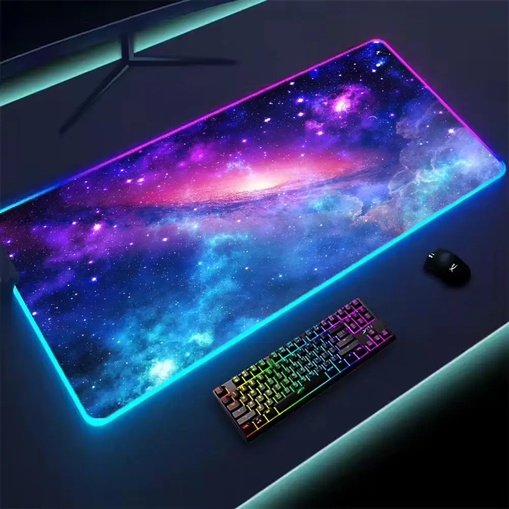 Universe RGB Gaming Mousepad Space Mouse Mats LED Large Gamer Mousepads XXL Keyboard Pads Luminous Desk Mat Mouse Pad Backlit