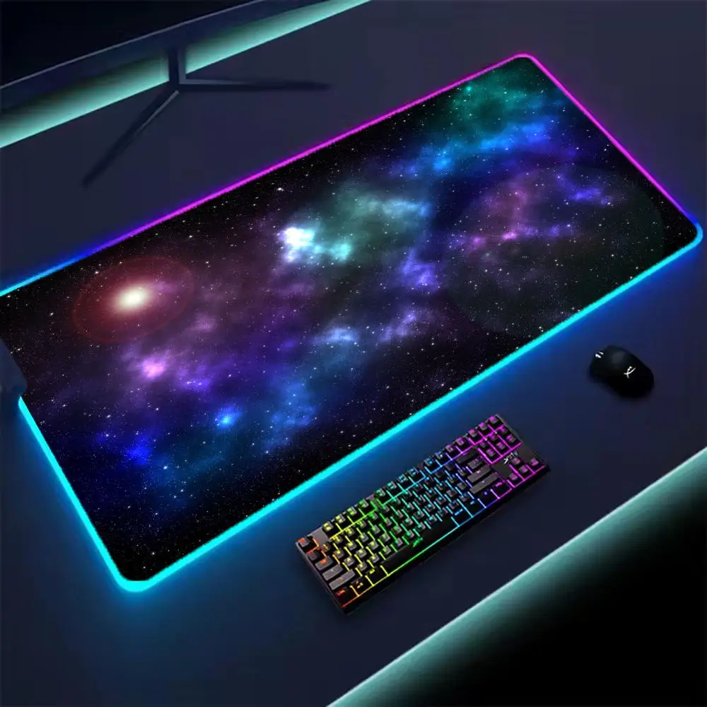 Universe RGB Gaming Mousepad Space Mouse Mats LED Large Gamer Mousepads XXL Keyboard Pads Luminous Desk Mat Mouse Pad Backlit