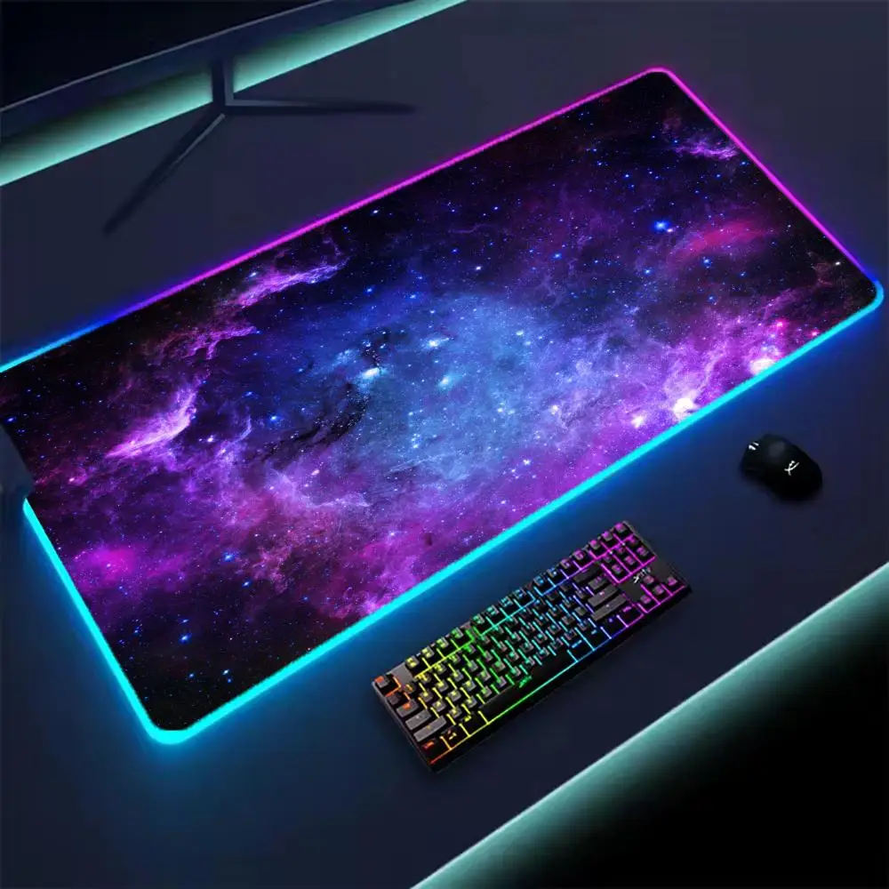 Universe RGB Gaming Mousepad Space Mouse Mats LED Large Gamer Mousepads XXL Keyboard Pads Luminous Desk Mat Mouse Pad Backlit