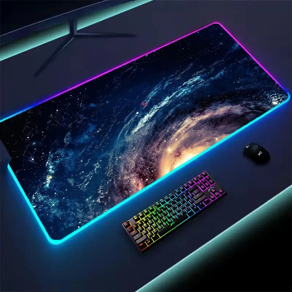 Universe RGB Gaming Mousepad Space Mouse Mats LED Large Gamer Mousepads XXL Keyboard Pads Luminous Desk Mat Mouse Pad Backlit