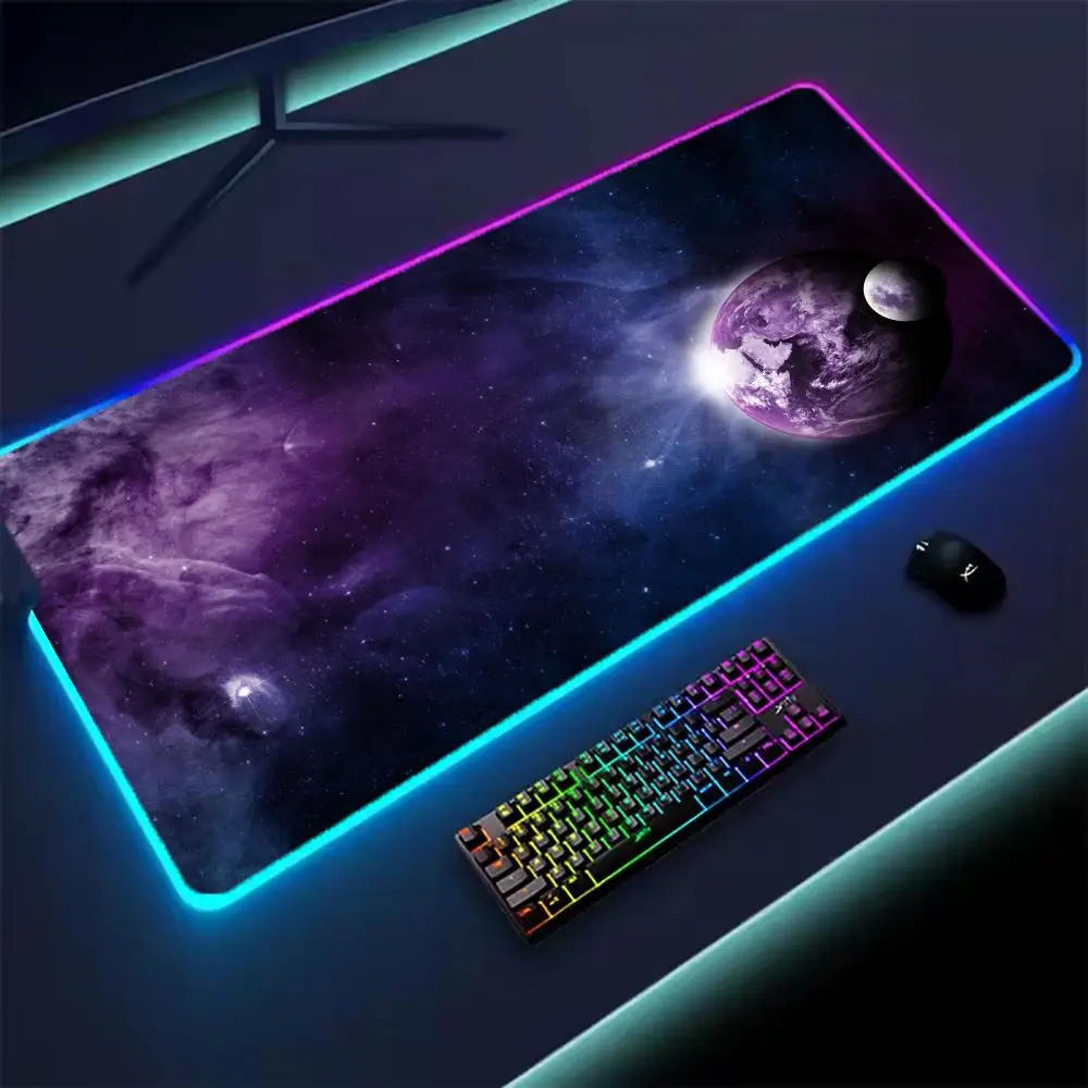 Universe RGB Gaming Mousepad Space Mouse Mats LED Large Gamer Mousepads XXL Keyboard Pads Luminous Desk Mat Mouse Pad Backlit