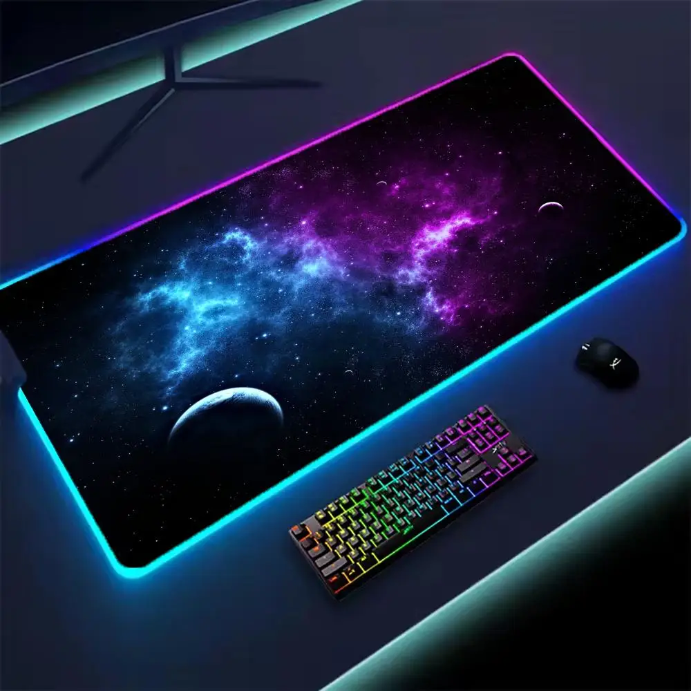 Universe RGB Gaming Mousepad Space Mouse Mats LED Large Gamer Mousepads XXL Keyboard Pads Luminous Desk Mat Mouse Pad Backlit