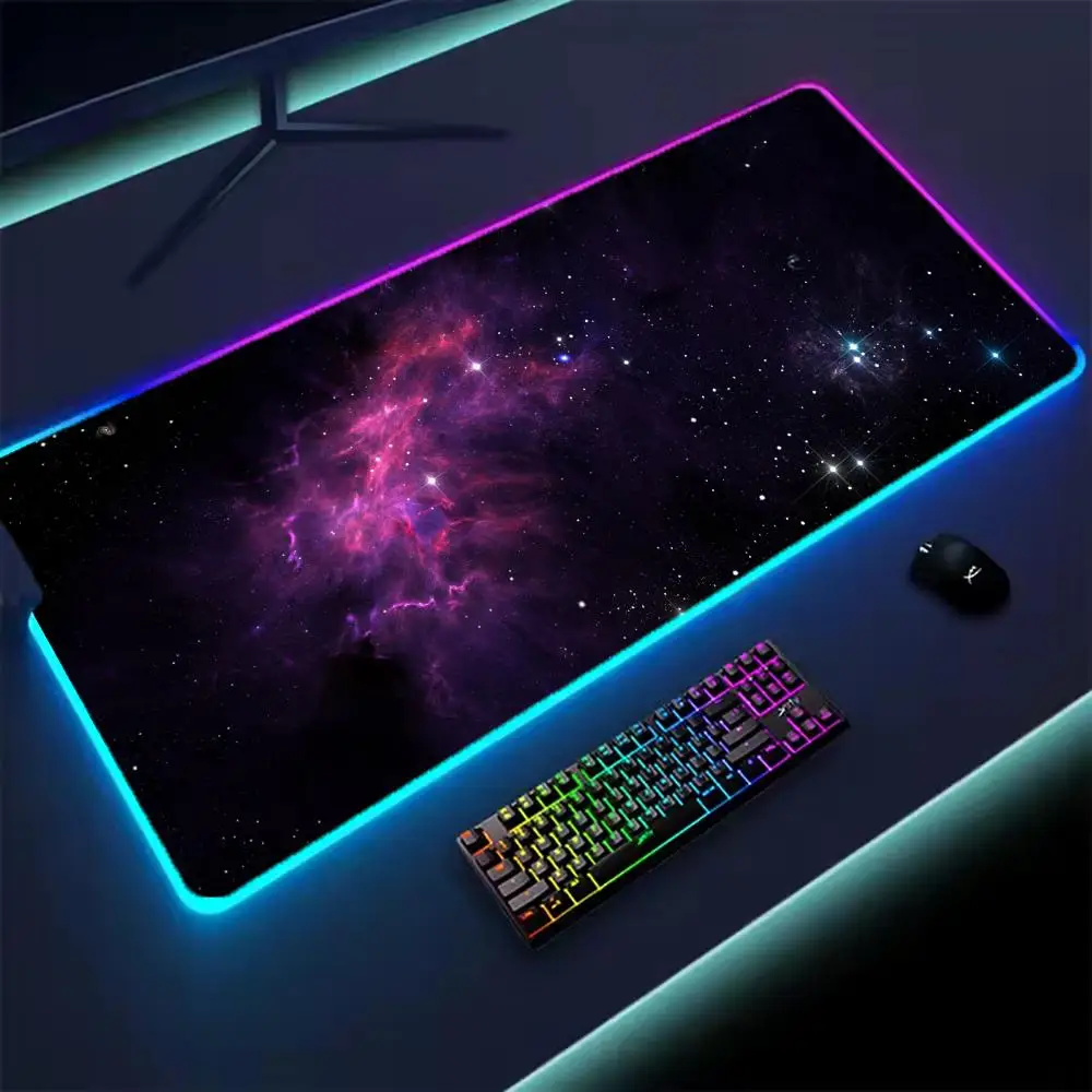 Universe RGB Gaming Mousepad Space Mouse Mats LED Large Gamer Mousepads XXL Keyboard Pads Luminous Desk Mat Mouse Pad Backlit