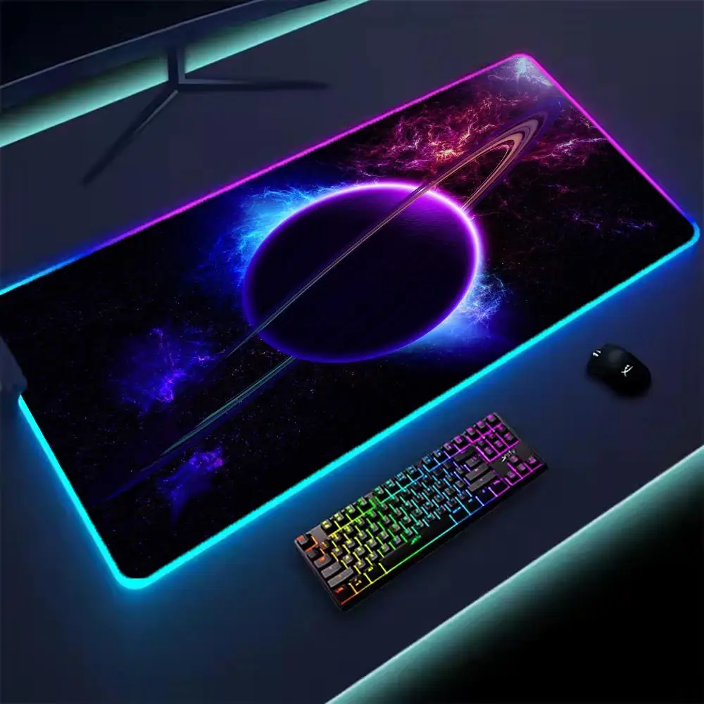 Universe RGB Gaming Mousepad Space Mouse Mats LED Large Gamer Mousepads XXL Keyboard Pads Luminous Desk Mat Mouse Pad Backlit