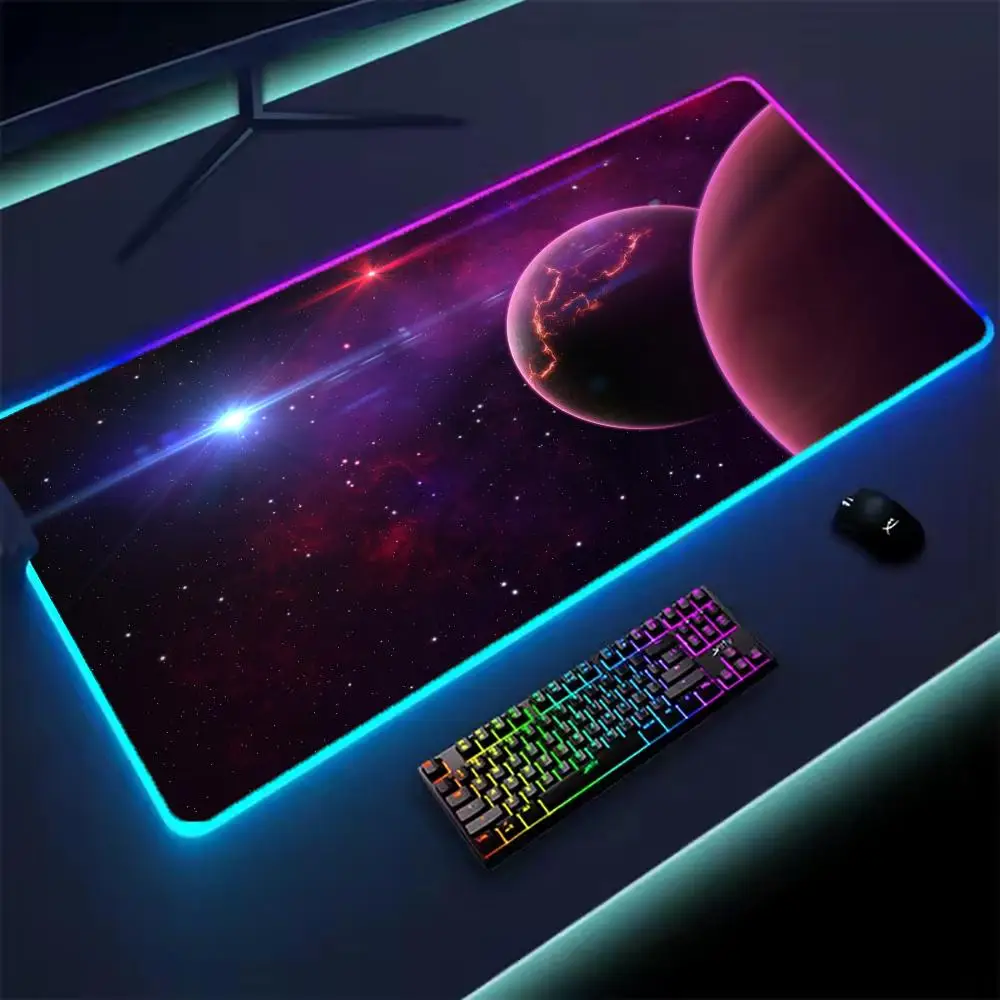 Universe RGB Gaming Mousepad Space Mouse Mats LED Large Gamer Mousepads XXL Keyboard Pads Luminous Desk Mat Mouse Pad Backlit