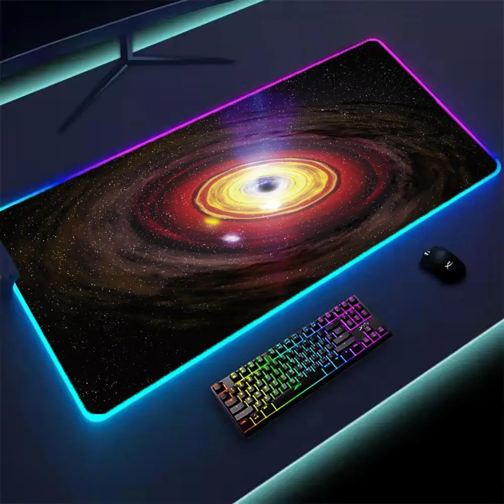 Universe RGB Gaming Mousepad Space Mouse Mats LED Large Gamer Mousepads XXL Keyboard Pads Luminous Desk Mat Mouse Pad Backlit