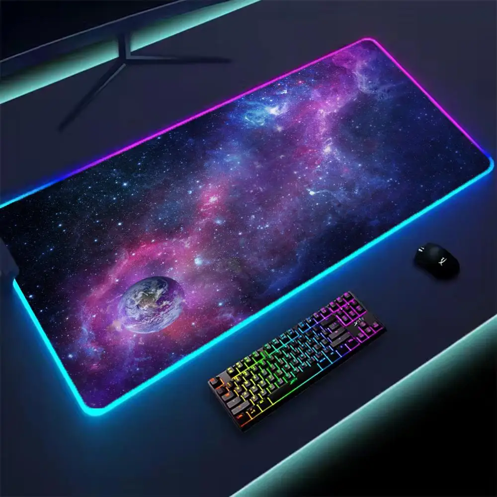 Universe RGB Gaming Mousepad Space Mouse Mats LED Large Gamer Mousepads XXL Keyboard Pads Luminous Desk Mat Mouse Pad Backlit