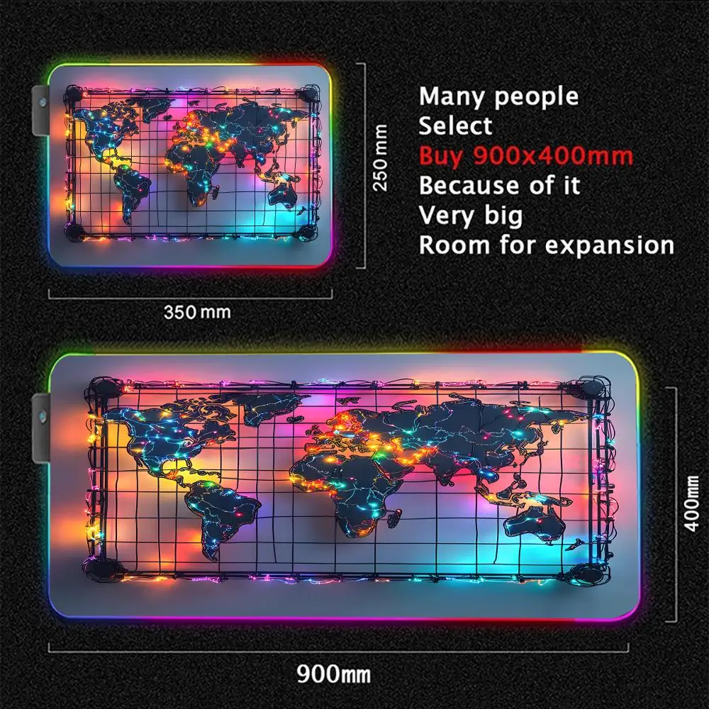 Vibrant Neon World Map RGB Gaming Mouse Pad Desk Mat Gamer Accessories Large LED Light Mousepad PC Computer Carpet with Backlit Vibrant Neon World Map RGB Gaming Mouse Pad Desk Mat Gamer Accessories Large LED Light Mousepad PC Computer Carpet with Backlit