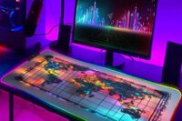 Vibrant Neon World Map RGB Gaming Mouse Pad Desk Mat Gamer Accessories Large LED Light Mousepad PC Computer Carpet with Backlit