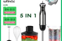 Wancle Electric Immersion Hand Blender Mixer 1000W 5 in 1 Powerful Kitchen Blender for Egg Whisk Meat Grinder Food Processor