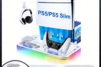 BEBONCOOL S2000 PS5 Slim Stand | 3-Gear Cooling RGB Light Dual Charger 15 Game Slot Headset Holder for Disc/Digital Pro Gaming