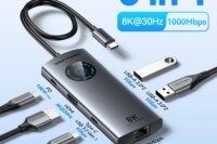 Vention 6 in 1 USB C 8K@30Hz HDMI HUB Smart Led Touch USB 3.0 Ethernet Adapter Docking Station for MacBook Lenovo HP iPad Laptop
