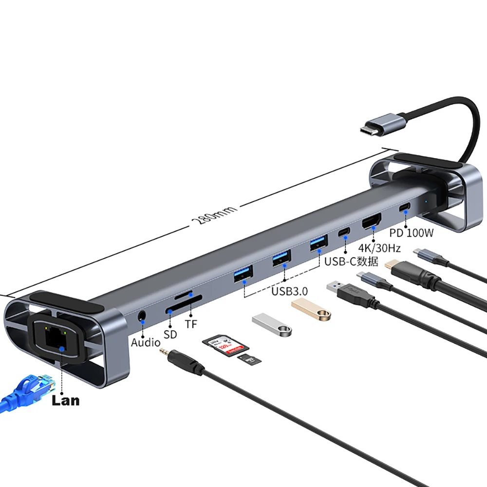 USB C HUB with Stand for Laptop Foldable Holder LAN Extender USB Disk Micro SD TF Card Reader PD Charger 4K 30HZ Type C Hub
