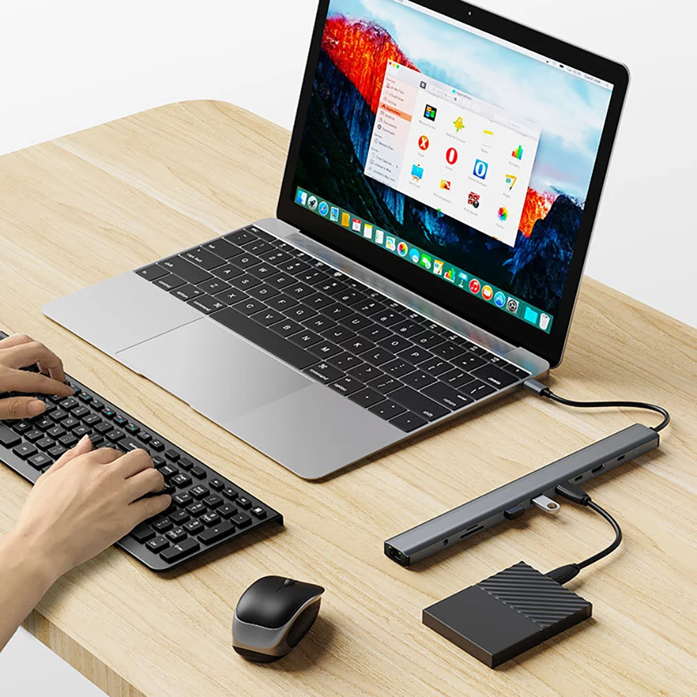 USB C HUB with Stand for Laptop Foldable Holder LAN Extender USB Disk Micro SD TF Card Reader PD Charger 4K 30HZ Type C Hub