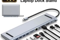 11-in-1 USB-C Hub Dock Stand, 4K HDTV, VGA, PD Charging, RJ45 Ethernet, USB 3.0, SD TF, Audio Laptop Docking Station