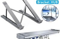 KEBIDUMEI 8-in-1 Bracket HUB Laptop USB3.0 Docking Station Aluminum Alloy Foldable and Liftable Holder PD TYPE-C to HDMI Adapter