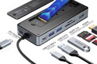 ORICO M.2 SSD Enclosure USB C Hub Splitter PD100W Extension Docking Station 10Gbps M2 NVMe SATA External Case 4K 60Hz HDMI-Com