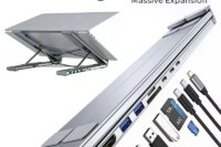 8-in-1 USB-C Laptop Stand With Docking Station Universal USB C Dock Tablet Stand Foldable Type-C Hubs Adapter Plug Play