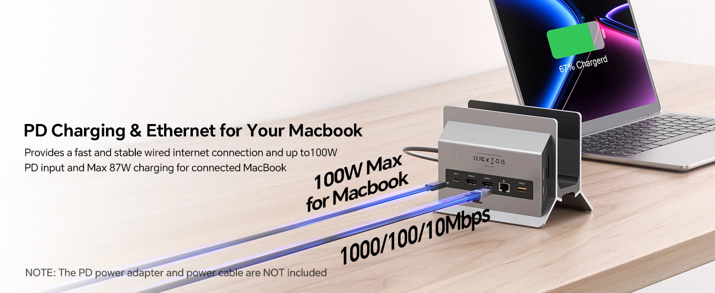 PULWTOP Dual-USB C Mac Laptop Docking Station with USB 2.0, SD/TF Vertical Dock Stand for MacBook Pro Air M3 M4 M5