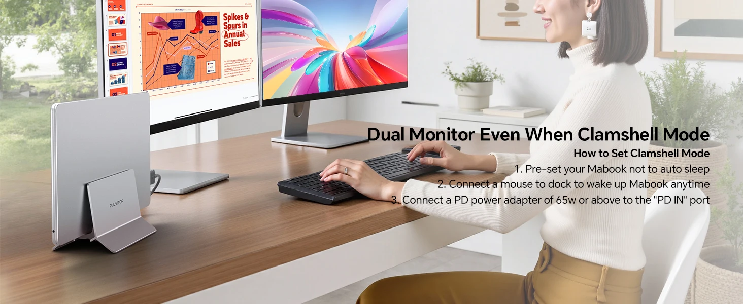 PULWTOP Dual-USB C Mac Laptop Docking Station with USB 2.0, SD/TF Vertical Dock Stand for MacBook Pro Air M3 M4 M5