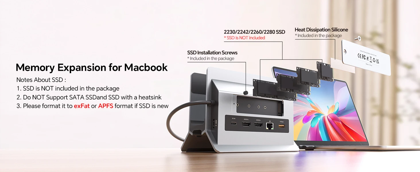 PULWTOP Dual-USB C Mac Laptop Docking Station with USB 2.0, SD/TF Vertical Dock Stand for MacBook Pro Air M3 M4 M5
