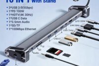 KEBIDUMEI 10 in 1 Type-C Hub USB 3.0 5Gbps 4K 30Hz HDTV RJ45 100Mbps USB-C Docking Station SD/TF 100W Charging Laptop Stand Base