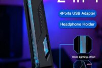 2 IN 1 USB Hub RGB Gaming Headphone Stand, 3 USB-A and 1 Type-C Port, Multi-Color Light Anti-Slip Base for PC Gamer Desk Decor