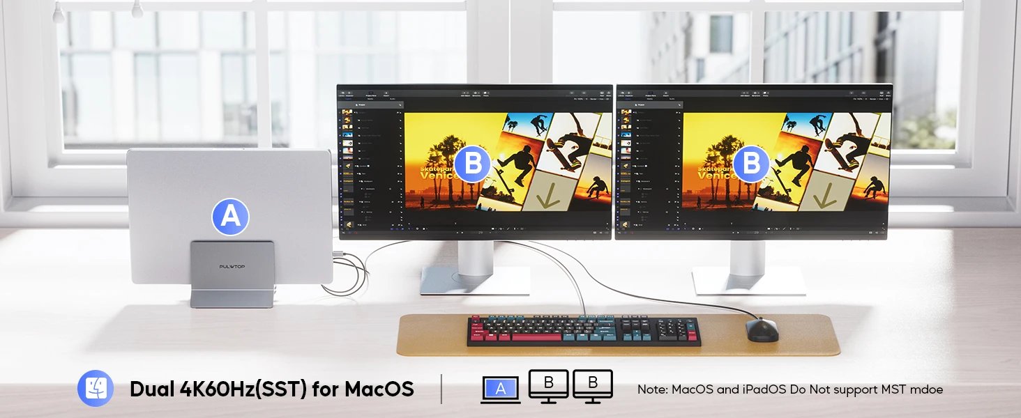 PULWTOP 11 in 1 Vertical Docking Station with 2 HDMI 4K, 3-USB A/C 10Gbps, Ethernet, Docking Station Stand for Type-C Laptops