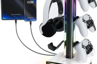 Universal Game Controller Holder, RGB Multi-Color Light Headphone Stand for PS5, Xbox, Switch Desk Organizer