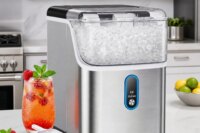 Nugget Ice Maker Countertop, Pebble Ice Maker with Soft Chewable Pellet Ice, 33 lbs per Day, Compact Ice Machine with Self-Cleaning & LED Indicator for Home, Kitchen, Camping, RV, Office
