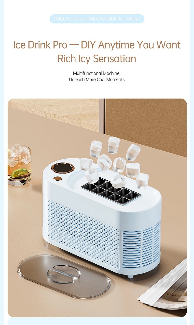 Yanace Portable Ice Maker Countertop Electric Ice Cube Machine for Home Kitchen Bar Party Easy Clean Perfect for Cocktails Drink