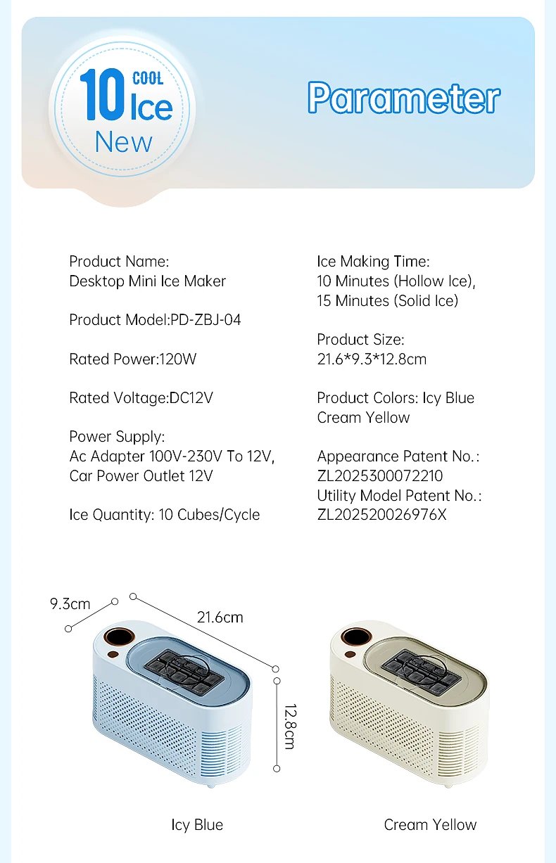 Yanace Portable Ice Maker Countertop Electric Ice Cube Machine for Home Kitchen Bar Party Easy Clean Perfect for Cocktails Drink
