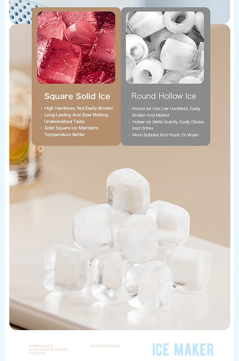 Yanace Portable Ice Maker Countertop Electric Ice Cube Machine for Home Kitchen Bar Party Easy Clean Perfect for Cocktails Drink
