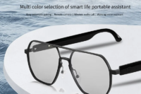 AI-powered smart glasses with metal double-bridge frames, magnetic charging, and color-changing lenses; multifunctional audio glasses with built-in microphone and speaker, suitable for casual travel and everyday office use