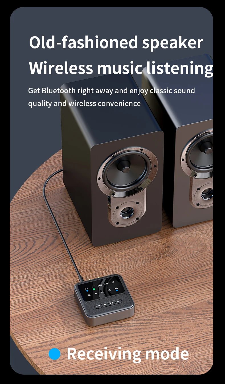 Tebe QCC Bluetooth 5.4 Audio Receiver Transmitter Adapter AAC/aptX/aptX-LL/aptX-HD/aptX-AD RCA Aux Wireless Stereo Music Player
