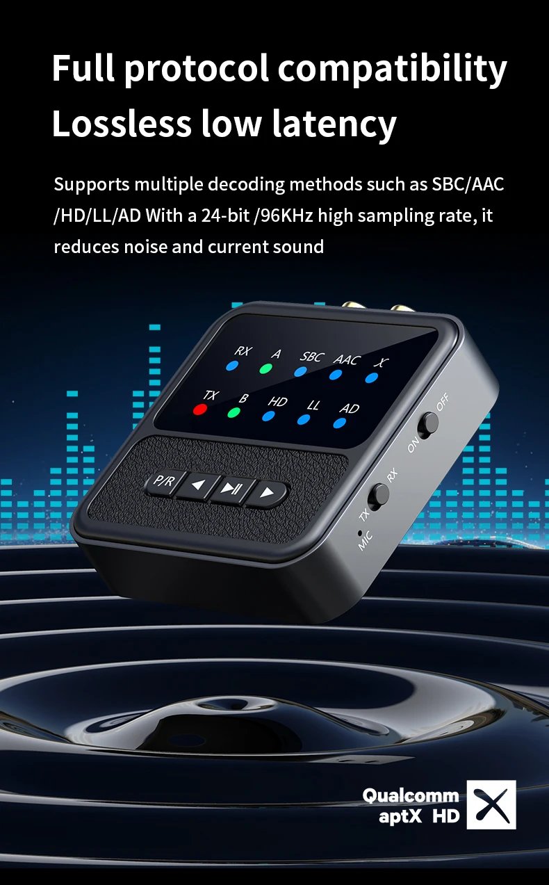 Tebe QCC Bluetooth 5.4 Audio Receiver Transmitter Adapter AAC/aptX/aptX-LL/aptX-HD/aptX-AD RCA Aux Wireless Stereo Music Player
