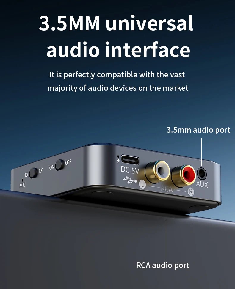 Tebe QCC Bluetooth 5.4 Audio Receiver Transmitter Adapter AAC/aptX/aptX-LL/aptX-HD/aptX-AD RCA Aux Wireless Stereo Music Player