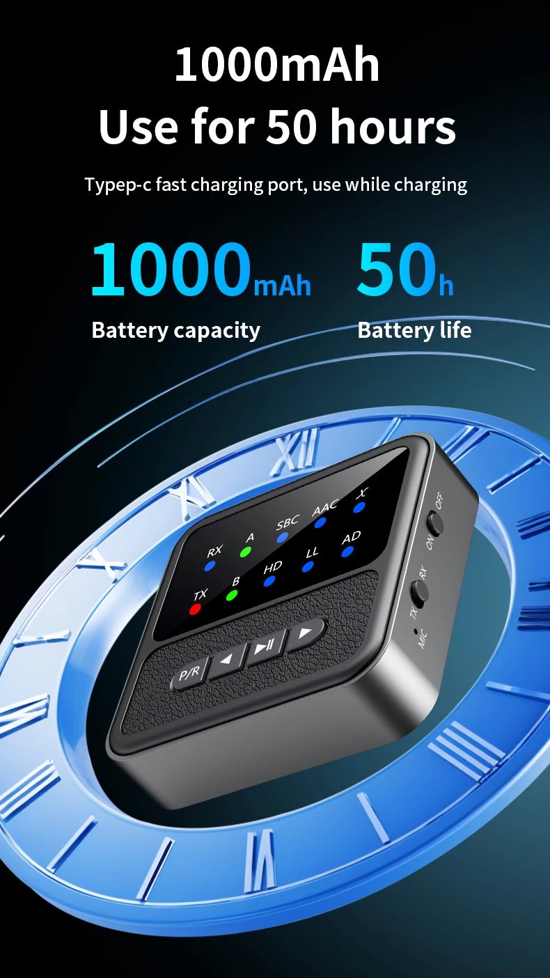 Tebe QCC Bluetooth 5.4 Audio Receiver Transmitter Adapter AAC/aptX/aptX-LL/aptX-HD/aptX-AD RCA Aux Wireless Stereo Music Player